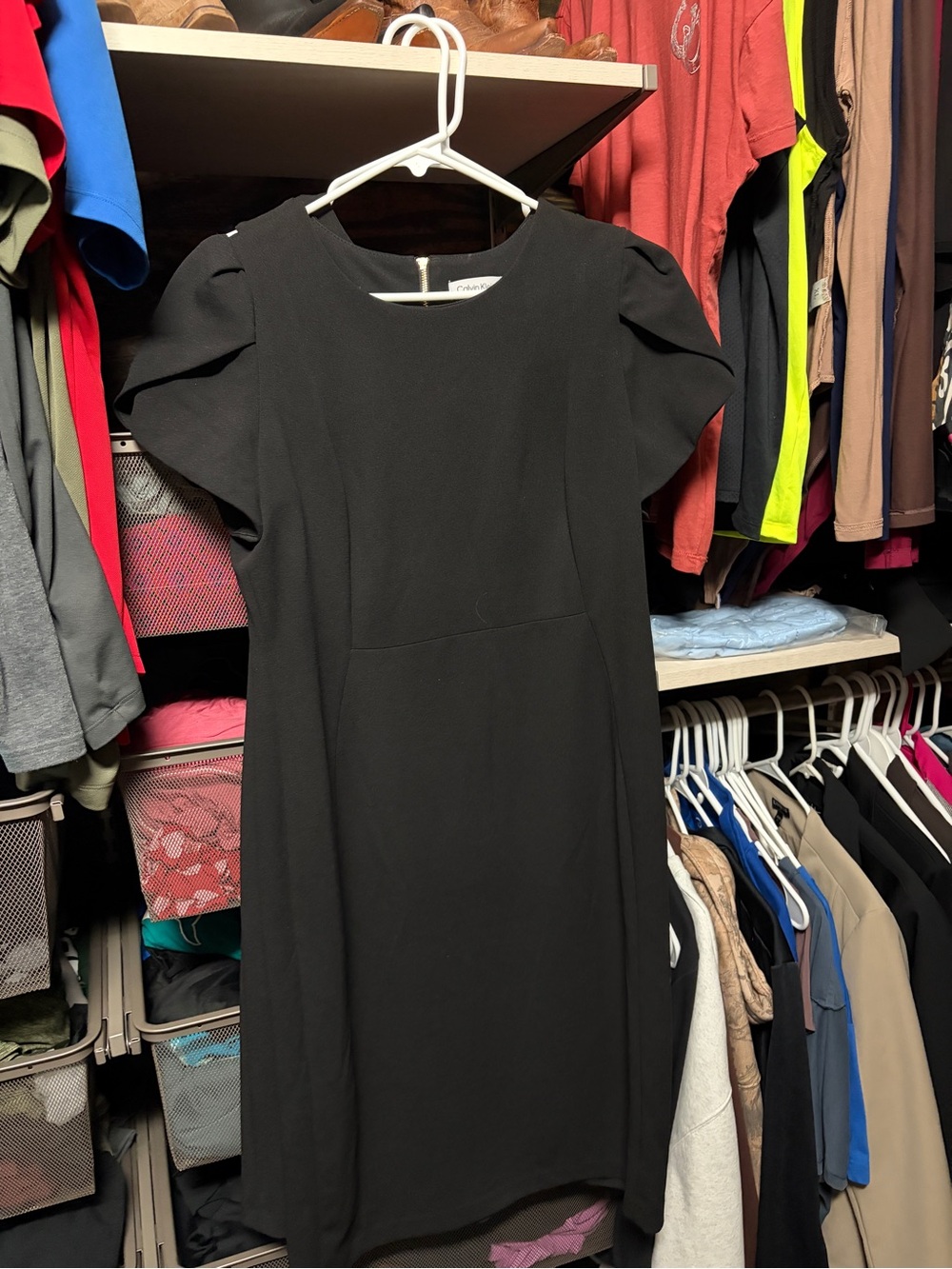 Calvin Klein Black Midi Dress with Tulip Sleeves
